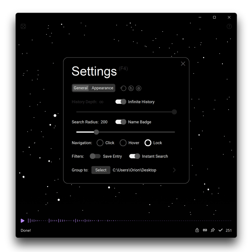 Orion General Settings
